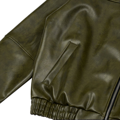 AA ELASTIC WAIST LEATHER JACKET // OLIVE