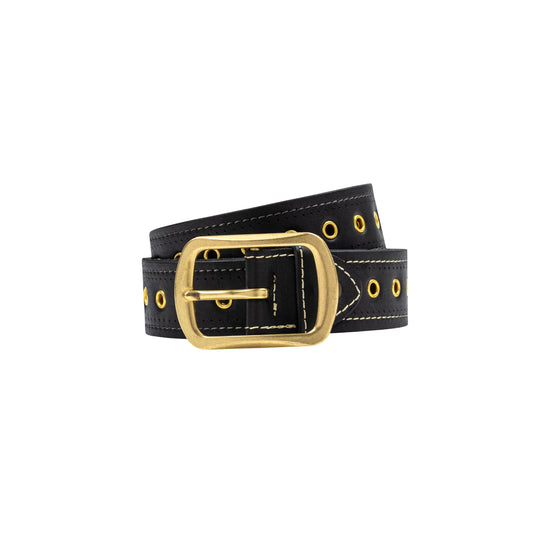 AA EYELET LEATHER BELT // BLACK