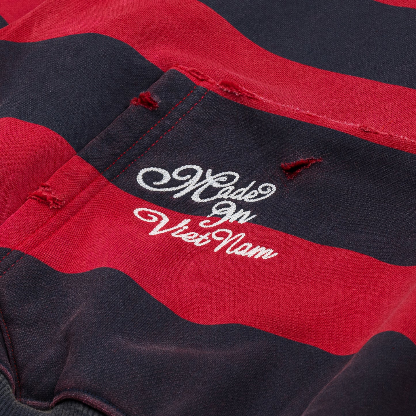 AASTU STRIPED NAVY HOODIE WASHED // RED
