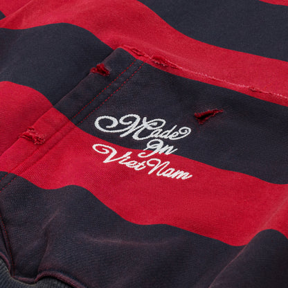 AASTU STRIPED NAVY HOODIE WASHED // RED