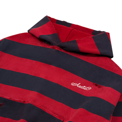 AASTU STRIPED NAVY HOODIE WASHED // RED