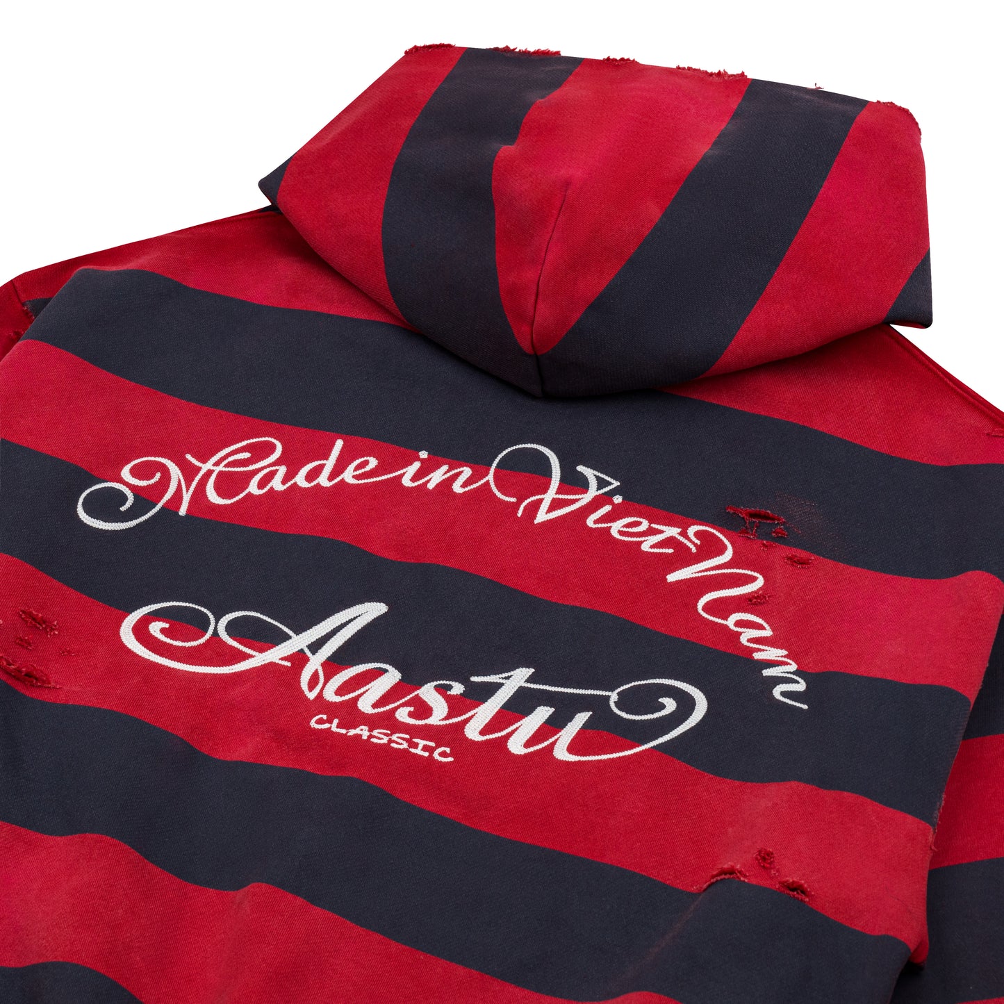 AASTU STRIPED NAVY HOODIE WASHED // RED