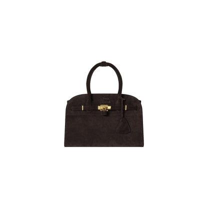 AASTU CARRYALL SUEDE LEATHER BAG // DARK BROWN / GOLD