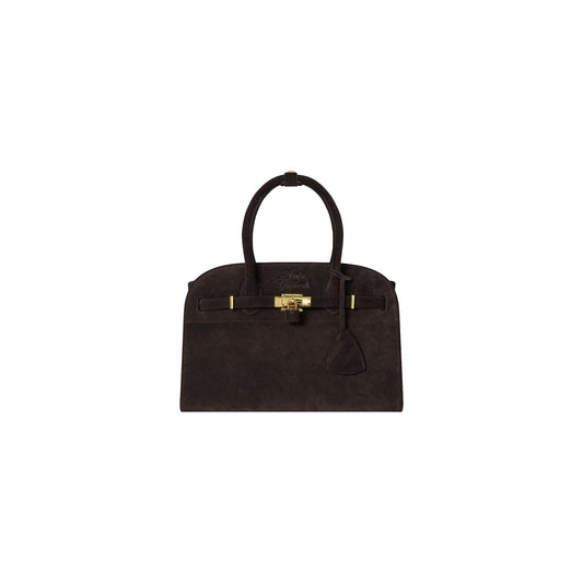 AASTU CARRYALL SUEDE LEATHER BAG // DARK BROWN / GOLD