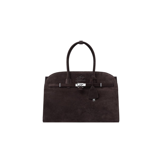 AASTU CARRYALL SUEDE LEATHER BAG // DARK BROWN / SILVER