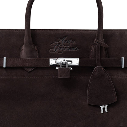 AASTU CARRYALL SUEDE LEATHER BAG // DARK BROWN / SILVER