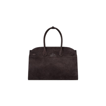 AASTU CARRYALL SUEDE LEATHER BAG // DARK BROWN / SILVER