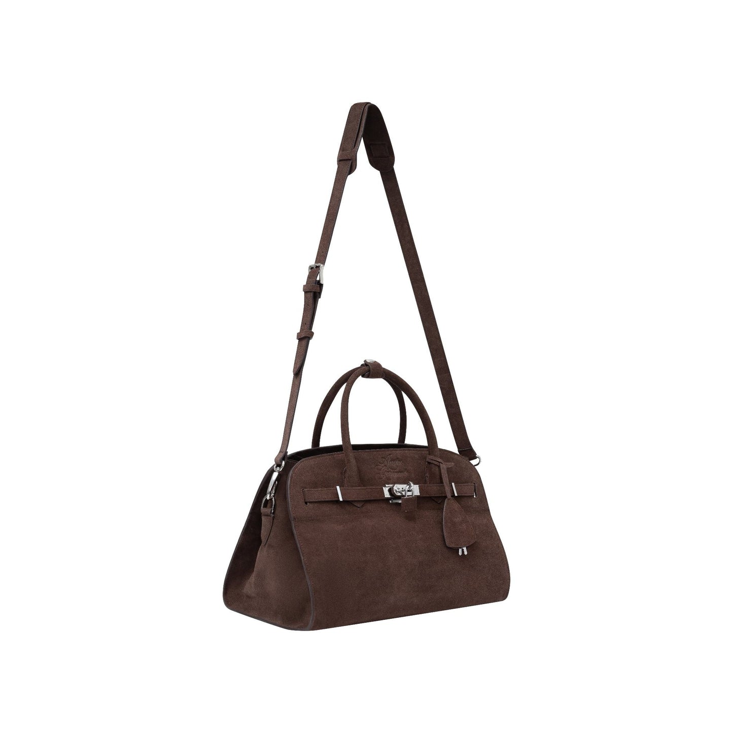 AASTU CARRYALL SUEDE LEATHER BAG SILVER // CHOCOLATE