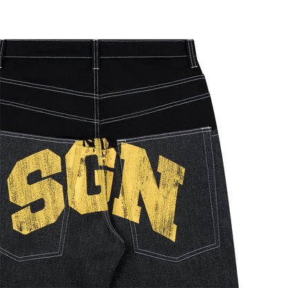 AA DOUBLE WAIST RAW SGN JEANS // BLACK