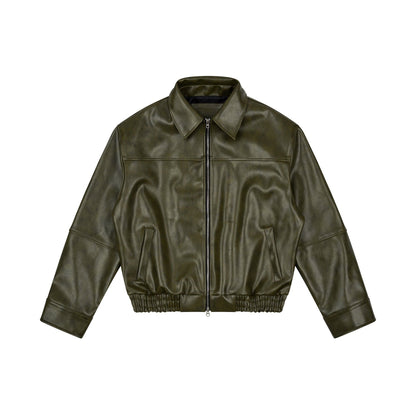 AA ELASTIC WAIST LEATHER JACKET // OLIVE
