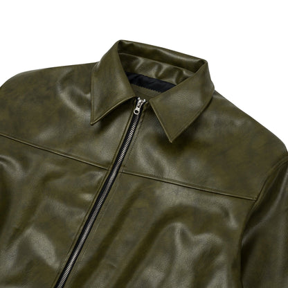AA ELASTIC WAIST LEATHER JACKET // OLIVE