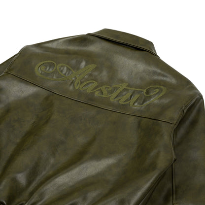 AA ELASTIC WAIST LEATHER JACKET // OLIVE