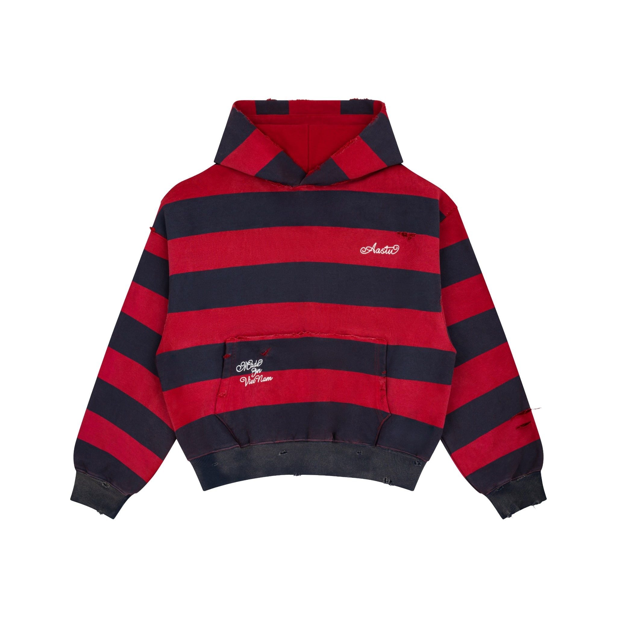 AASTU STRIPED NAVY HOODIE WASHED // RED – AA STU.