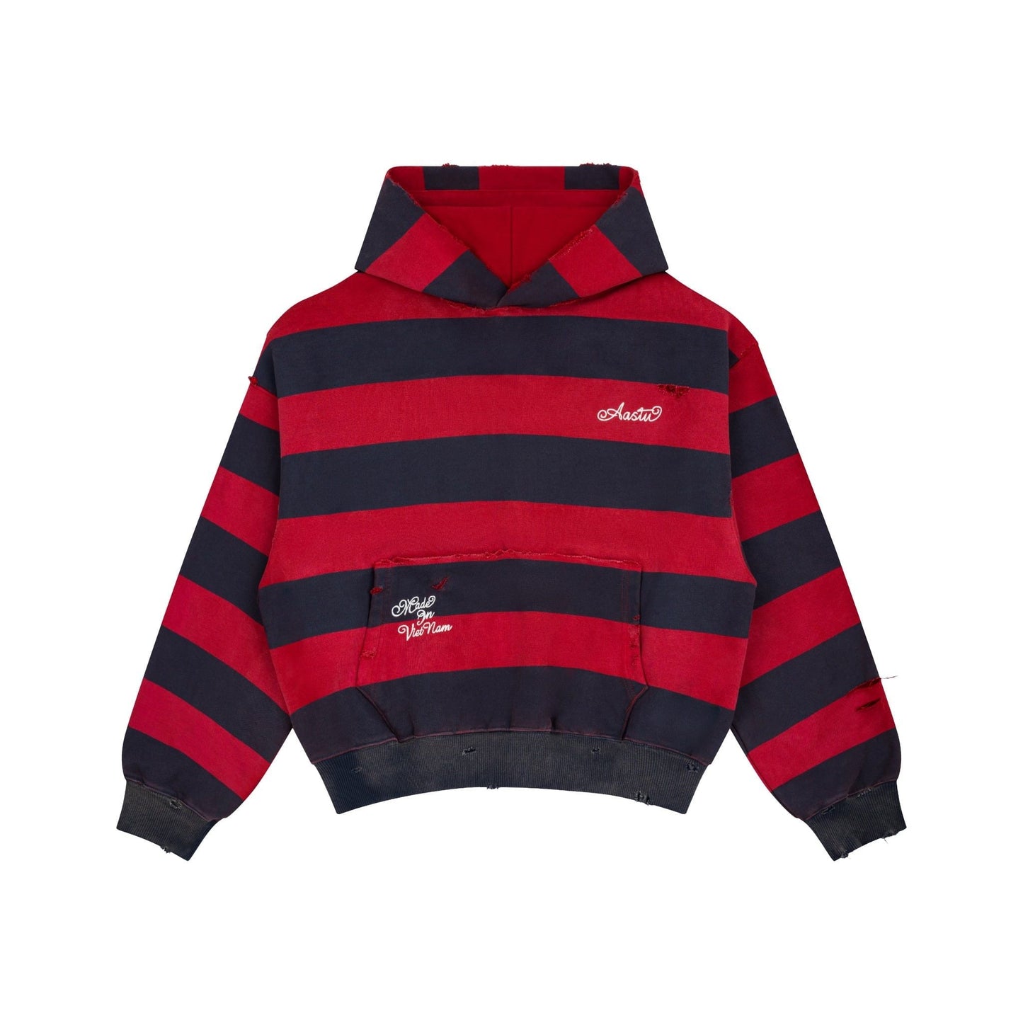 AASTU STRIPED NAVY HOODIE WASHED // RED