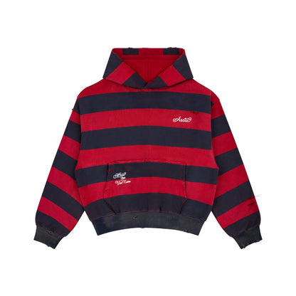 AASTU STRIPED NAVY HOODIE WASHED // RED