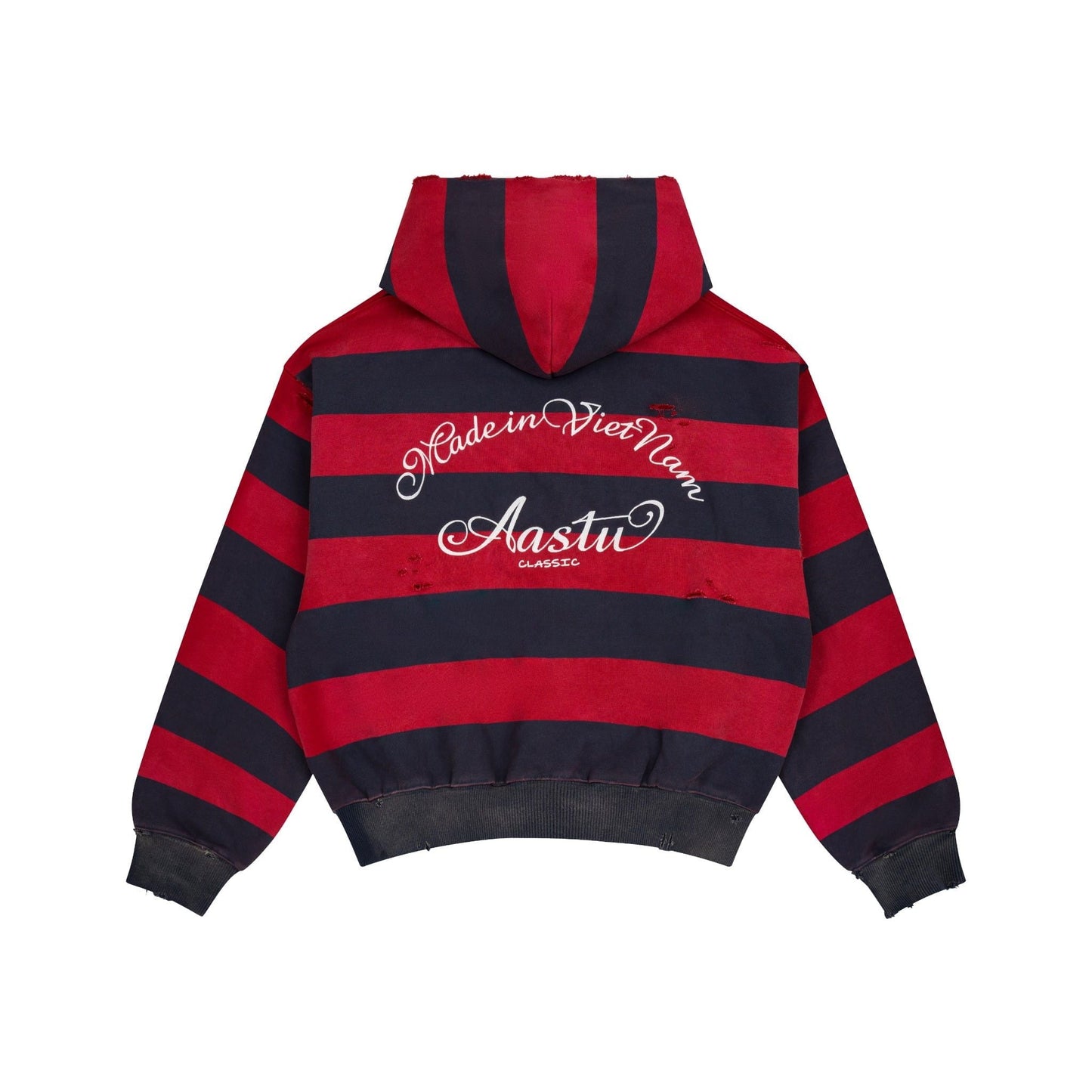 AASTU STRIPED NAVY HOODIE WASHED // RED
