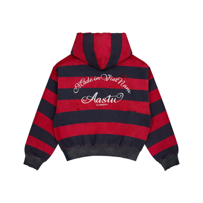 AASTU STRIPED NAVY HOODIE WASHED // RED