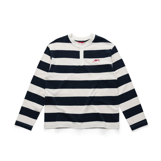 AA SIGNATURE HENLEY LONGSLEEVE // NAVY STRIPED