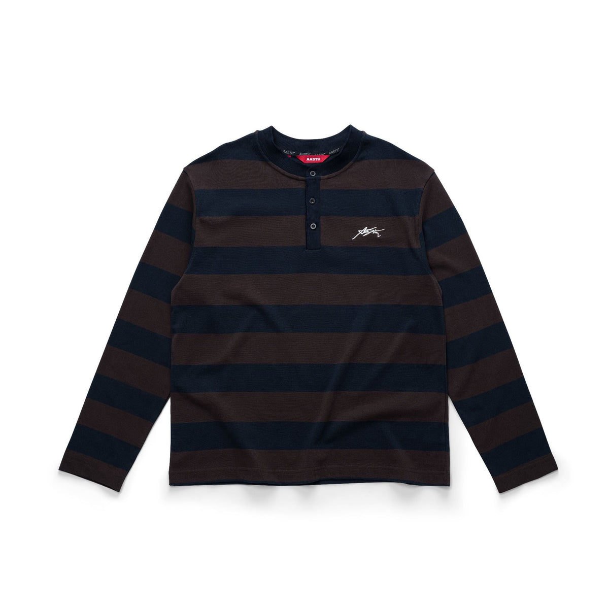 AA SIGNATURE HENLEY LONGSLEEVE // BROWN STRIPED