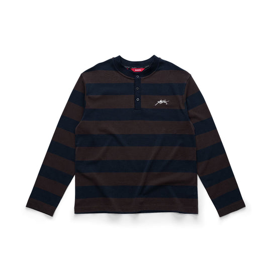 AA SIGNATURE HENLEY LONGSLEEVE // BROWN STRIPED