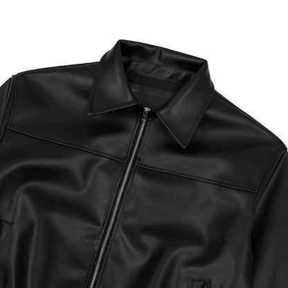 AA ELASTIC WAIST LEATHER JACKET // BLACK