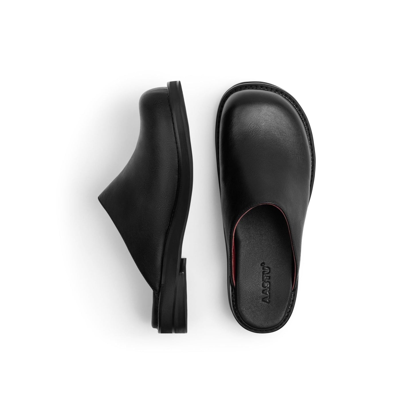 AA CLOG COW LEATHER // BLACK-RED