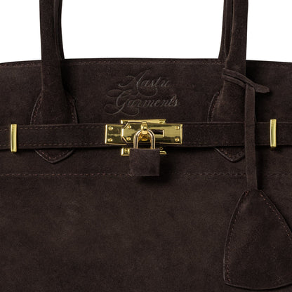 AASTU CARRYALL SUEDE LEATHER BAG // DARK BROWN / GOLD