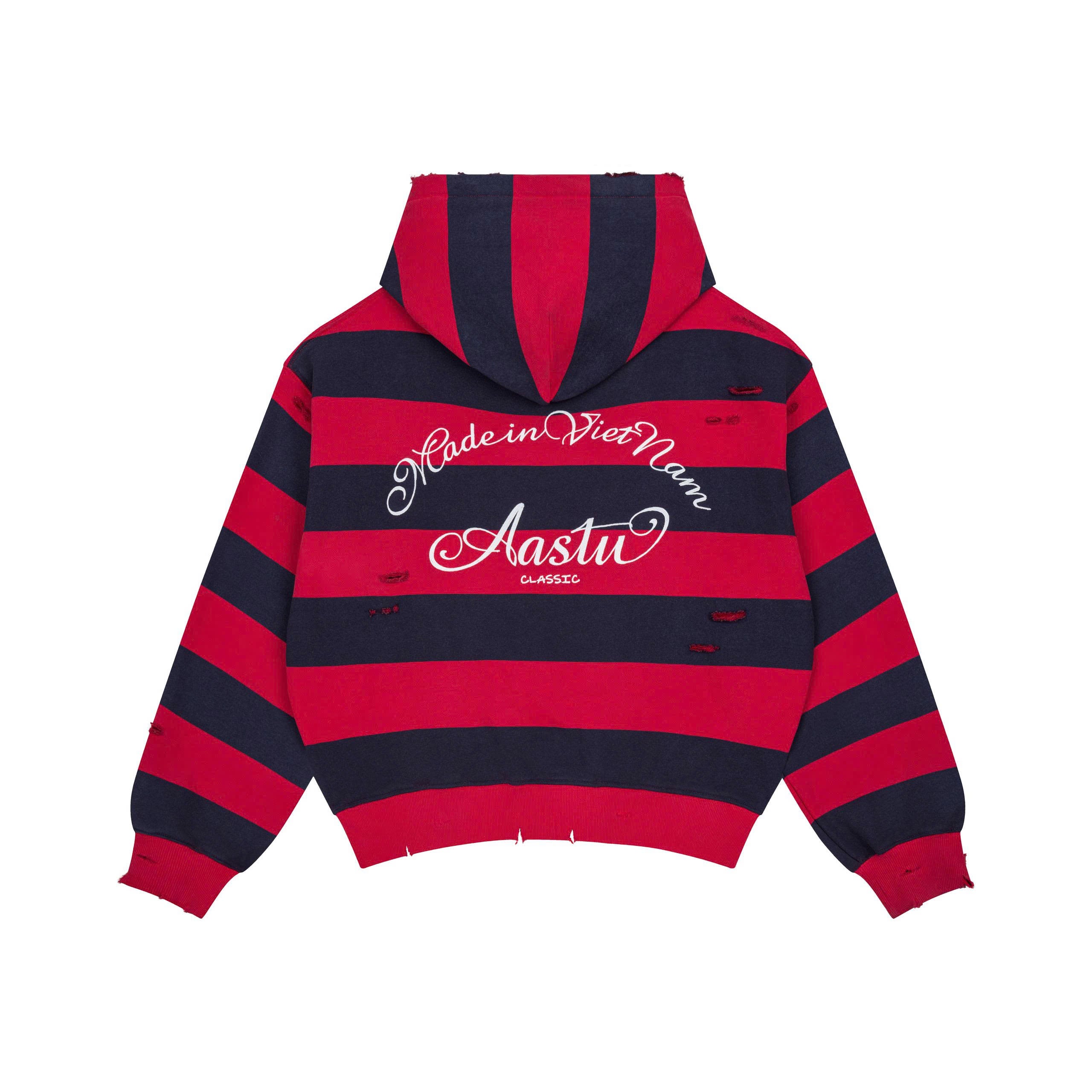 AASTU STRIPED NAVY HOODIE WASHED // RED – AA STU.