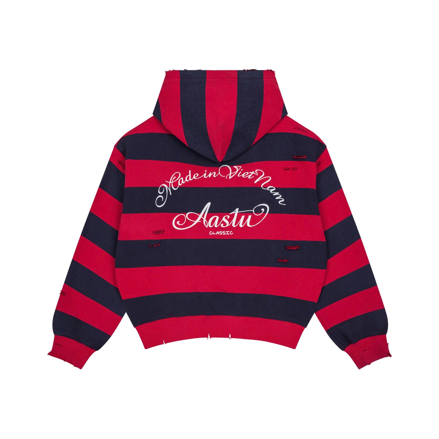 AASTU STRIPED NAVY HOODIE WASHED // RED