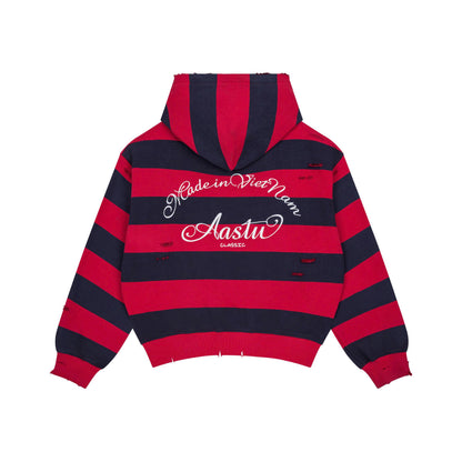 AASTU STRIPED NAVY HOODIE WASHED // RED
