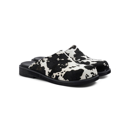 AA CLOG FUR LEATHER // BLACK MILCH COW