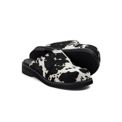 AA CLOG FUR LEATHER // BLACK MILCH COW