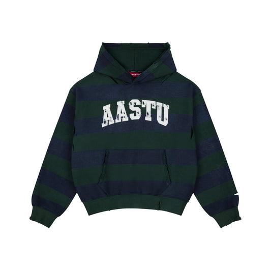 AA CLASSIC STRIPED NAVY HOODIE WASHED // GREEN